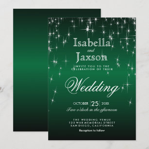 Elegant Dark Green Star Lights Wedding Invitation