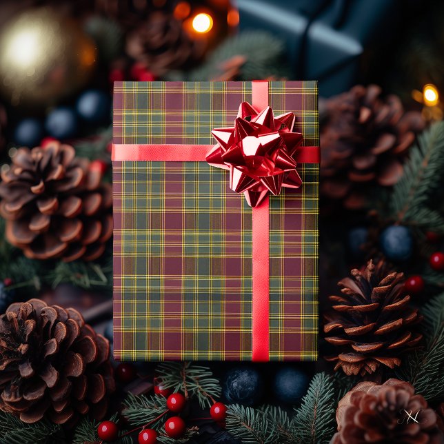 Elegant Dark Green Tartan – Classic Yellow Plaid  Wrapping Paper (Creator Uploaded)