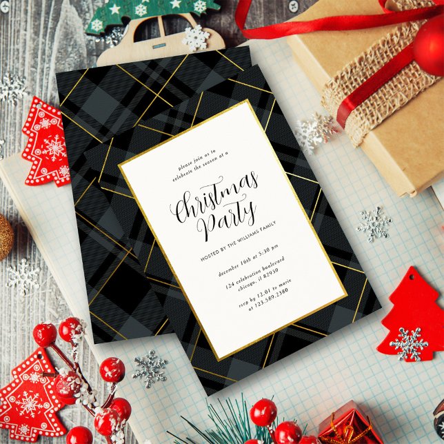 Elegant Dark Green Tartan Plaid Christmas Party Invitation (Creator Uploaded)