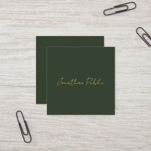Elegant Dark Green Typography Gold Text Template Square Business Card