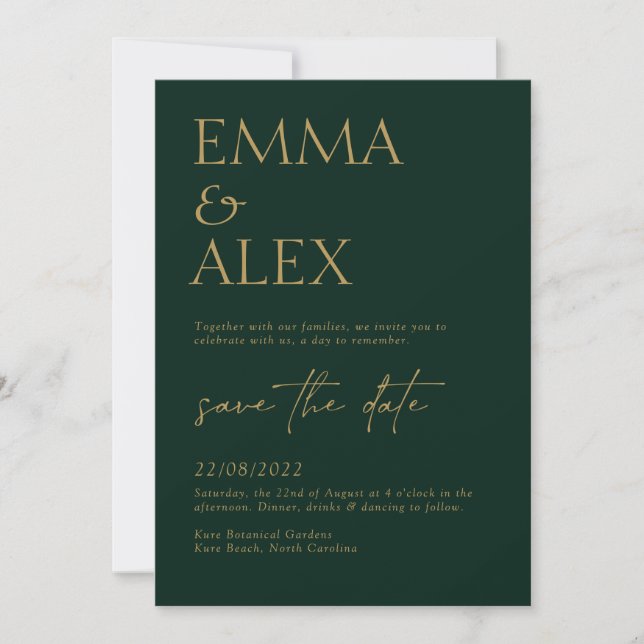 Elegant Dark Green Wedding Invitation (Front)