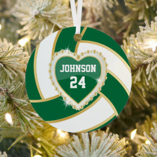 Elegant Dark Green, White and Gold Volleyball Metal Tree Decoration