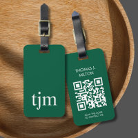 Elegant Dark Green White Bold Monogram QR Code