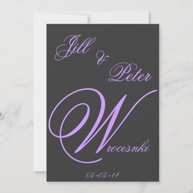 elegant dark grey and purple wedding invitation (Front)