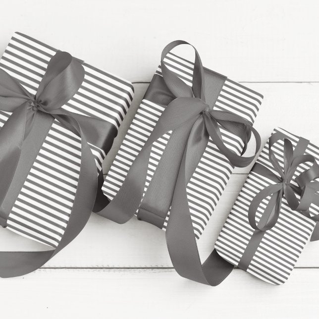 Elegant Dark Grey and White Thin Stripes Wrapping Paper (Elegant Striped Wrapping in Dark Gray & White. Chic & Timeless. For All Occasions and  All Ages.)