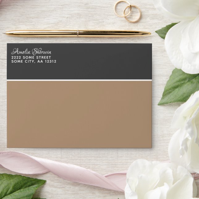 Elegant Dark Grey Beige Return Address Envelope (Wedding)