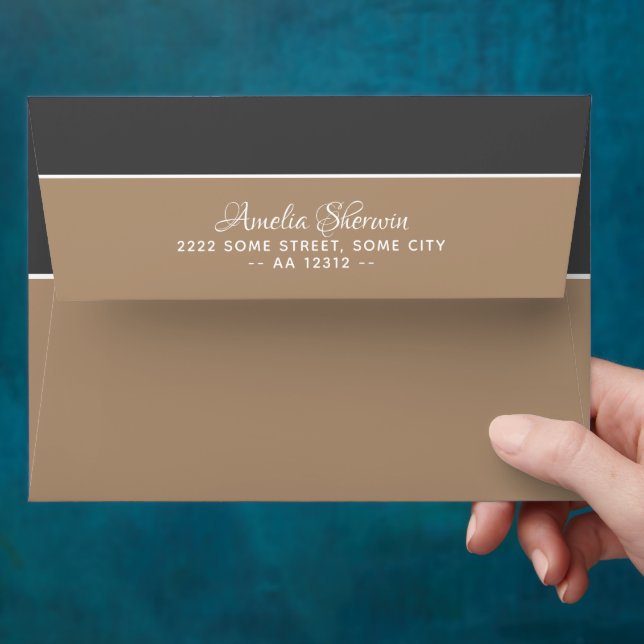 Elegant Dark Grey Beige Return Address Envelope (Hand)