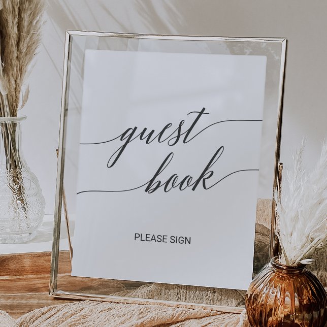 Elegant Dark Grey Calligraphy Guest Book Sign (Elegant Dark Gray Calligraphy Guest Book Sign)