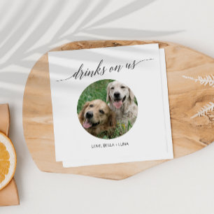 Elegant Dark Grey Calligraphy Wedding Dog Cocktail Napkin