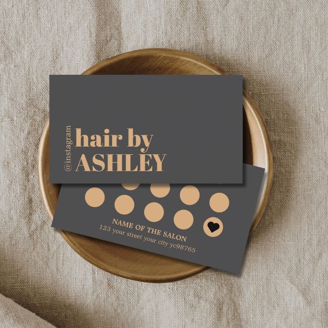Elegant Dark Grey Faux Golden Hair Salon Loyalty Card (Creator Uploaded)
