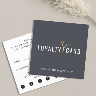 Elegant Dark Grey Faux Golden Scissors Loyalty Card