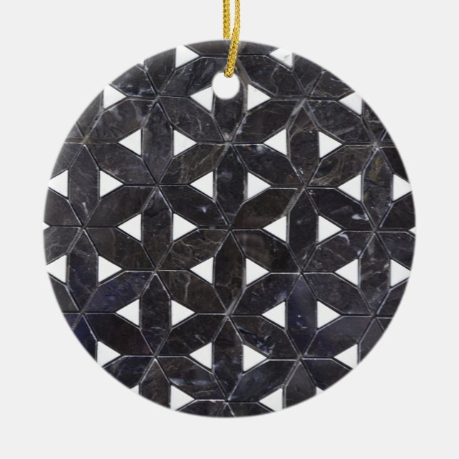 Elegant dark grey flower of life pattern ceramic tree decoration (Front)