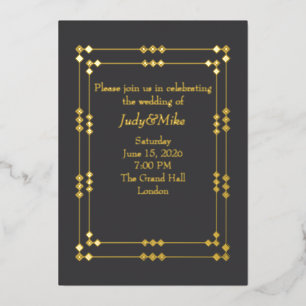 Elegant Dark Grey& Gold Art Deco Foil Invitation