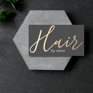 Elegant Dark Grey Golden Bold Hair Stylist  Business Card