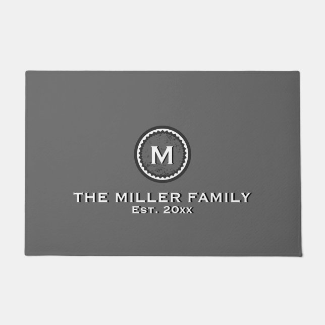 Elegant Dark Grey Monogram Family Name Doormat (Front)