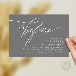 Elegant Dark Grey Script Wedding Rehearsal Dinner Invitation