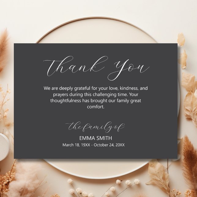 Elegant Dark Grey Traditional Funeral Sympathy  Thank You Card (Creator Uploaded)