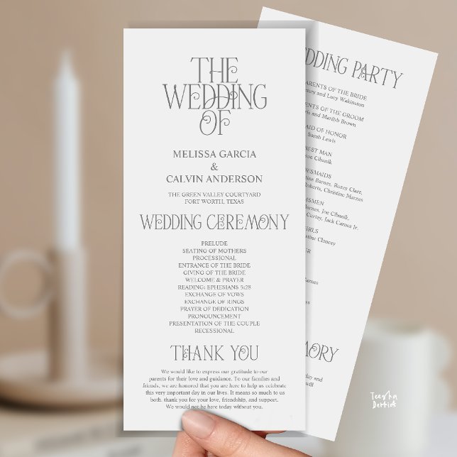 Elegant Dark Grey Typography Wedding Program Programme (Elegant Dark Grey Typography Modern Romantic Wedding Program Card)