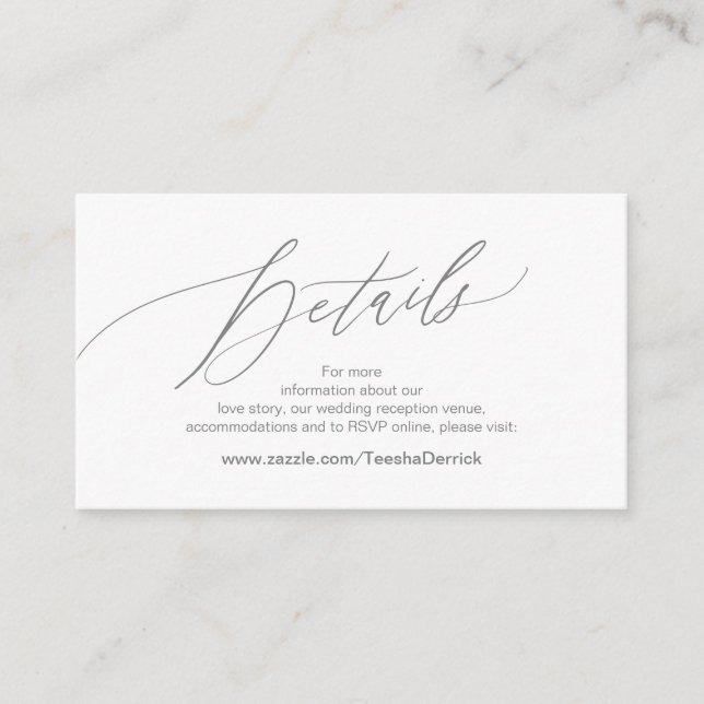 Elegant Dark Grey, Wedding Details, Online RSVP Enclosure Card (Front)