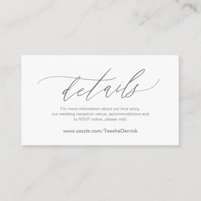 Elegant Dark Grey, Wedding Details, Online RSVP Enclosure Card (Front)