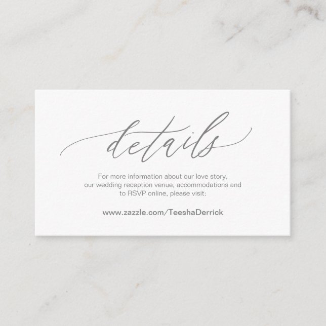 Elegant Dark Grey, Wedding Details, Online RSVP Enclosure Card (Front)