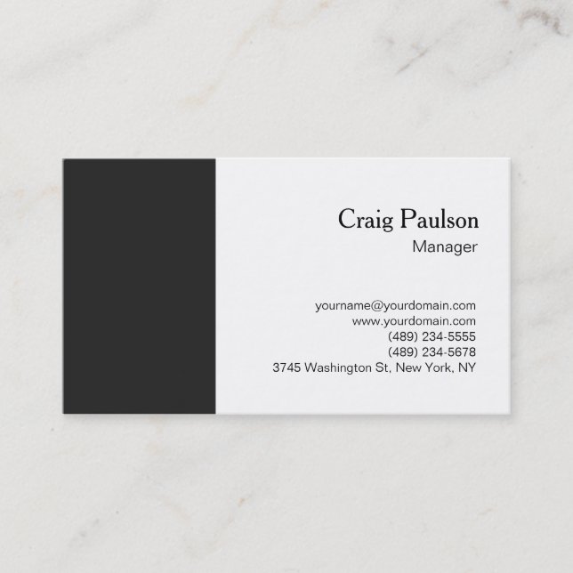 Elegant Dark Grey White Plain Simple Business Card (Front)
