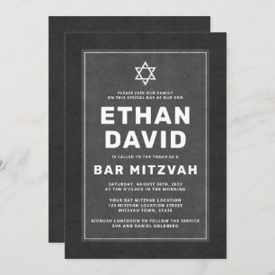 Elegant dark grey white Star of David bar mitzvah Invitation