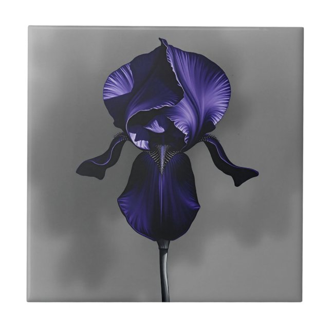 Elegant Dark Iris With Smoky Grey  Tile (Front)