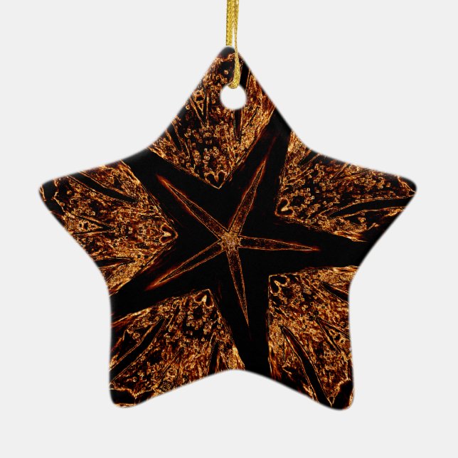 Elegant Dark Kaleidoscopic Design Black Brown Star Ceramic Tree Decoration (Back)