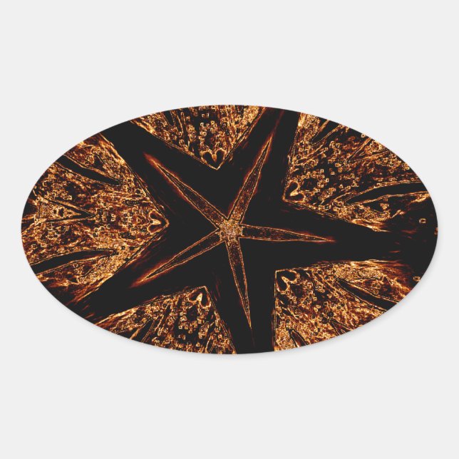 Elegant Dark Kaleidoscopic Design Black Brown Star Oval Sticker (Front)
