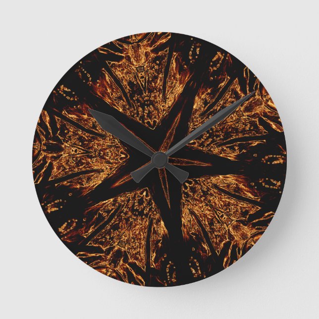 Elegant Dark Kaleidoscopic Design Black Brown Star Round Clock (Front)