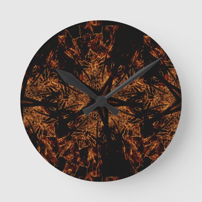 Elegant Dark Kaleidoscopic Design Black Brown Star Round Clock (Front)