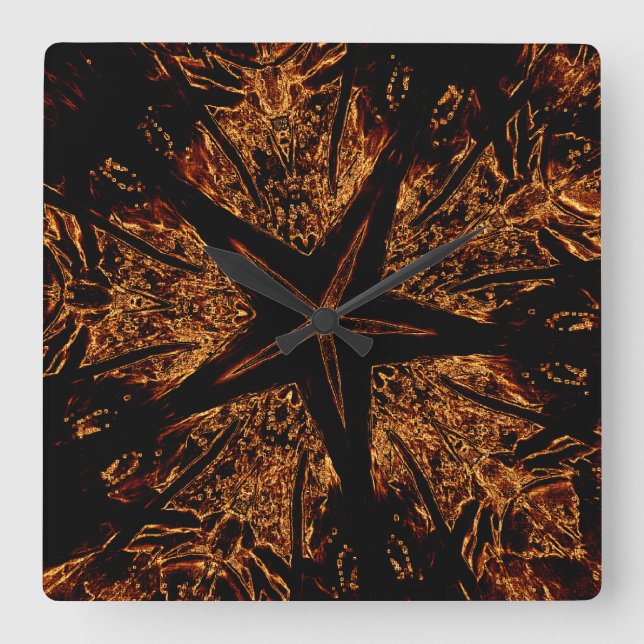 Elegant Dark Kaleidoscopic Design Black Brown Star Square Wall Clock (Front)
