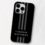 Elegant dark lines modern monogrammed black Case-Mate iPhone 14 pro max case<br><div class="desc">Elegant,  black iPhone case with three dark grey lines running from top to bottom and your name across.</div>