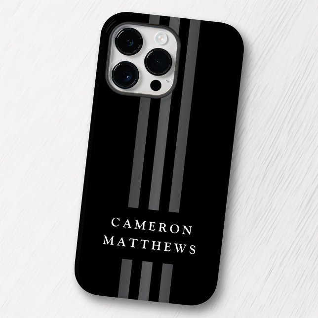 Elegant dark lines modern monogrammed black Case-Mate iPhone case (Creator Uploaded)