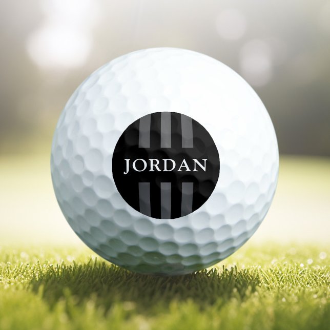 Elegant dark lines modern monogrammed black golf balls (Elegant dark lines modern monogrammed black golf balls)