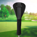 Elegant dark lines modern monogrammed black golf head cover<br><div class="desc">Elegant gold head cover with three dark grey lines running from top to bottom and your name across on a black background.</div>