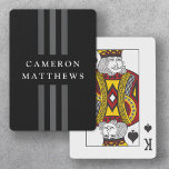 Elegant dark lines modern monogrammed black playing cards<br><div class="desc">Elegant,  black playing cards three dark gray lines running from top to bottom with your name across.</div>