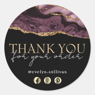Elegant dark mauve agate thank you sticker