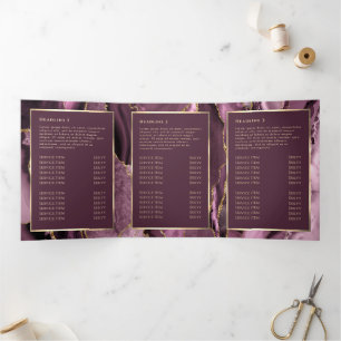 Elegant Dark Mauve Gold Agate Trifold Brochure