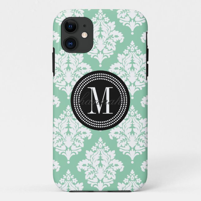 Elegant Dark Mint Damask Personalised Case-Mate iPhone Case (Back)