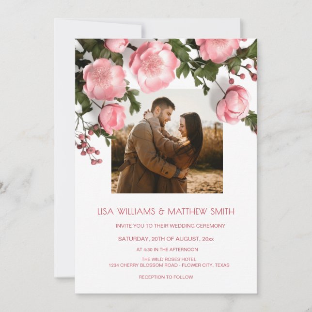 Elegant Dark Moody 3D Roses Wedding Invitation (Front)