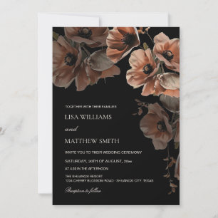 Elegant Dark Moody Blush Flowers  Wedding Invitation