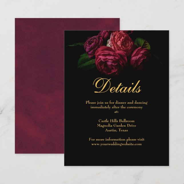 Elegant Dark Moody Floral Gothic Wedding Details Enclosure Card (Front/Back)