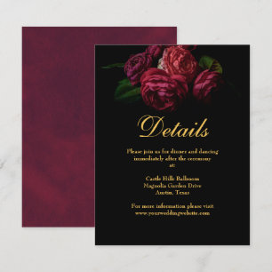 Elegant Dark Moody Floral Gothic Wedding Details Enclosure Card