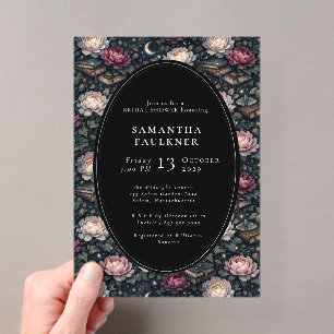 Elegant Dark Moody Floral Romantic Bridal Shower Acrylic Invitations