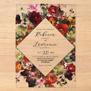Elegant dark moody flowers wedding acrylic invitations