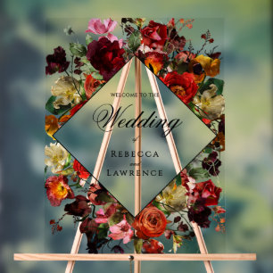 Elegant dark moody flowers wedding acrylic sign