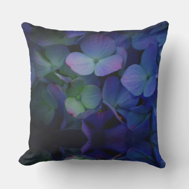Elegant dark moody purple blue florals hydrangeas cushion (Front)