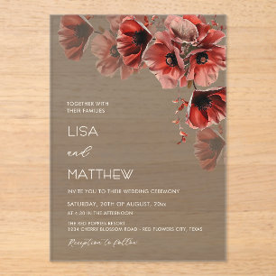 Elegant Dark Moody Red Flowers Acrylic Invitations